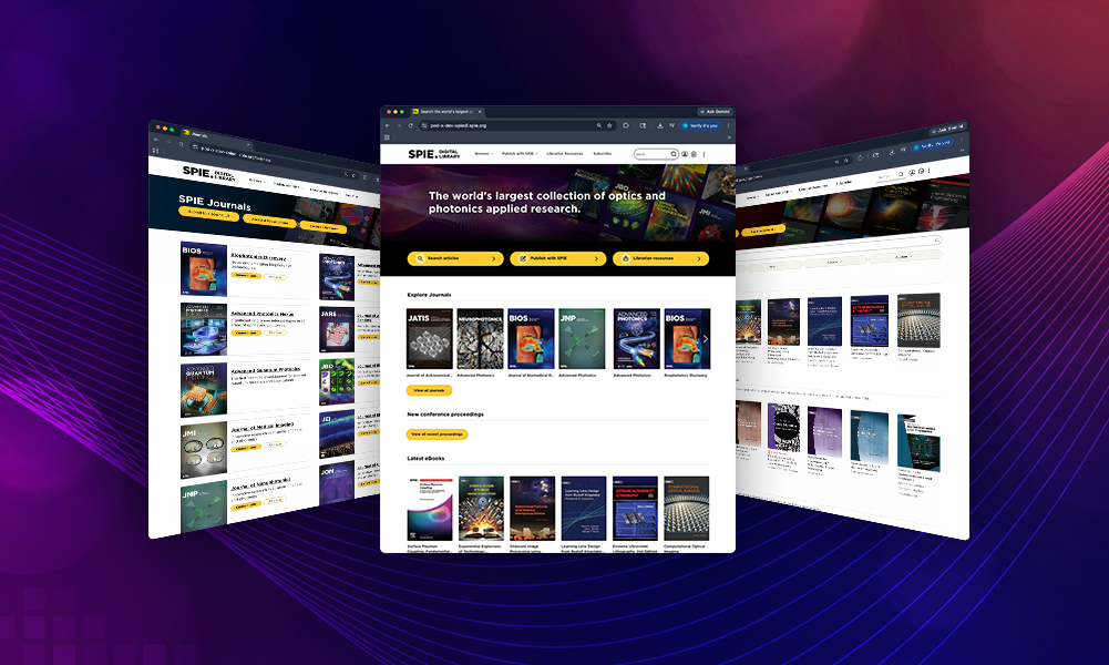 3 card floating images of the SPIE Digital Library